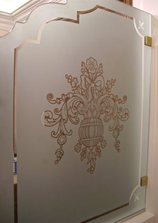 Partition with Frosted Glass Floral Filigree Flowers Design by Sans Soucie