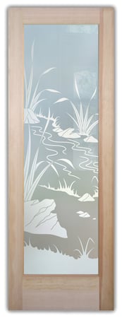 Front Door featuring Frosted Glass Design Etched Glass by Sans Soucie Art Glass with Custom Foliage Design Flowing Streams