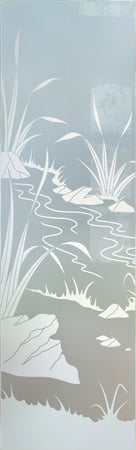 Door Glass Insert featuring Frosted Glass Design Etched Glass by Sans Soucie Art Glass with Custom Foliage Design Flowing Streams