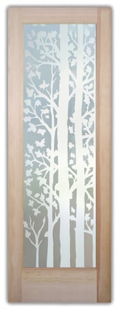 Front Door showcasing a Frosted Glass Trees Design with Sandblast Etched Glass Art by Sans Soucie Forest Trees Design