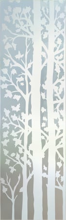 Door Glass Insert showcasing a Frosted Glass Trees Design with Sandblast Etched Glass Art by Sans Soucie Forest Trees Design