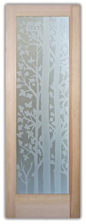 Interior Door showcasing a Frosted Glass Trees Design with Sandblast Etched Glass Art by Sans Soucie Forest Trees Design
