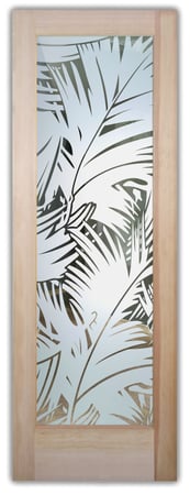 Front Door featuring a Frosted Glass Tropical Design Sandblast Etched Glass Fronds Design by Sans Soucie