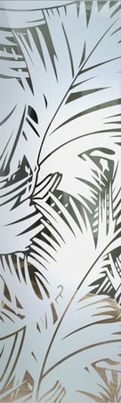 Door Glass Insert featuring a Frosted Glass Tropical Design Sandblast Etched Glass Fronds Design by Sans Soucie