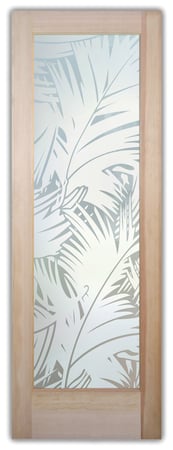Pantry Door featuring a Frosted Glass Tropical Design Sandblast Etched Glass Fronds Design by Sans Soucie