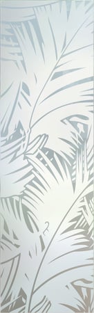 Interior Glass Insert featuring a Frosted Glass Tropical Design Sandblast Etched Glass Fronds Design by Sans Soucie