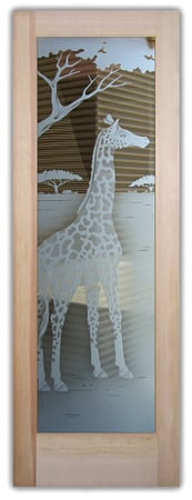 Pantry Door with Frosted Glass African Giraffe Design by Sans Soucie