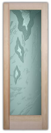 Pantry Door showcasing a Frosted Glass Abstract Design with Sandblast Etched Glass Art by Sans Soucie Glacier Design
