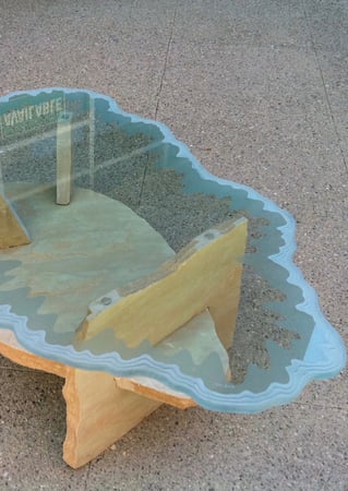 Glass Coffee Table with a sandblast Frosted Glass Edges Design Custom-Designed Decorative Etched Glass