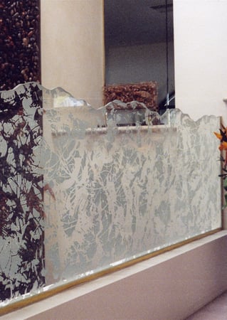 Partition featuring Frosted Glass Design Etched Glass by Sans Soucie Art Glass with Custom Patterns Design Glue Spatter