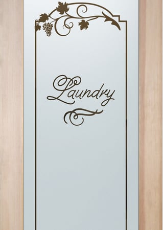 Laundry Room Door with a Frosted Glass Grape Ivy Melany Grapes & Ivy Design for Semi-Private by Sans Soucie Art Glass