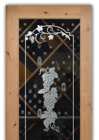 Wine Cellar Door with a Frosted Glass Grapes Strand Grape Ivy Grapes & Ivy Design for Semi-Private by Sans Soucie Art Glass