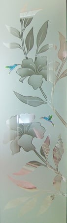 Door Glass Insert with a sandblast Frosted Glass Tropical Design Custom-Designed Decorative Etched Glass