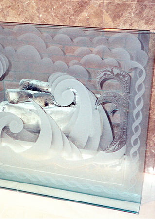 Fireplace Screen with sandblast Frosted Glass Design Art Glass Featuring Sandblast Etched Glass by Sans Soucie