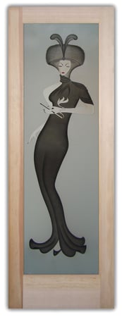 Pantry Door showcasing a Frosted Glass Art Deco Design with Sandblast Etched Glass Art by Sans Soucie Hillis Furs Puff Design