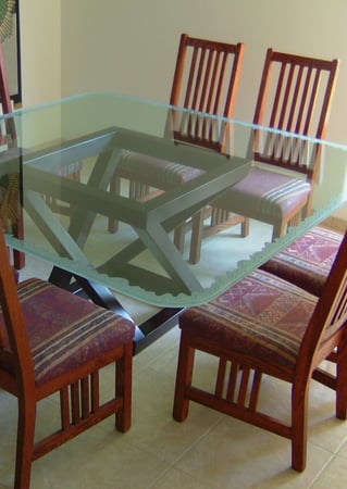 Glass Dining Table with Frosted Glass Edges Iceberg Thin Edge Design by Sans Soucie