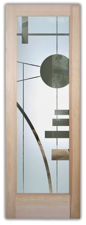 Front Door featuring Frosted Glass Design Etched Glass by Sans Soucie Art Glass with Custom Geometric Design Interval