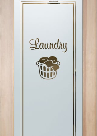 Laundry Room Door with a sandblast Frosted Glass Whimsical Design Custom-Designed Decorative Etched Glass
