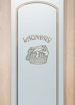 Laundry Room Door showcasing a Frosted Glass Traditional Design with Sandblast Etched Glass Art by Sans Soucie Laundry Basket 3	 Design