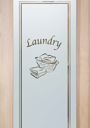 Laundry Room Door with a sandblast Frosted Glass Country Farmhouse Design Custom-Designed Decorative Etched Glass
