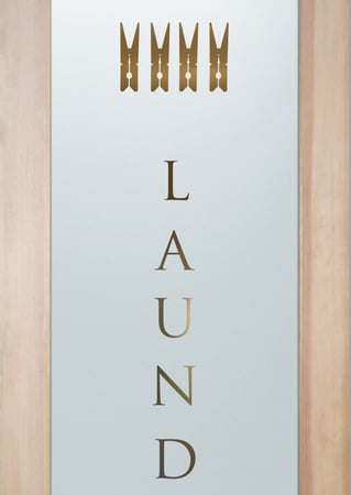 Laundry Room Door with a Frosted Glass Laundry Pins Country Farmhouse Design for Semi-Private by Sans Soucie Art Glass