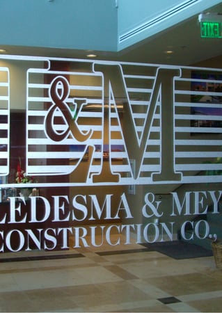 Glass Sign with Frosted Glass Logos Ledesma Meyers (similar look) Design by Sans Soucie