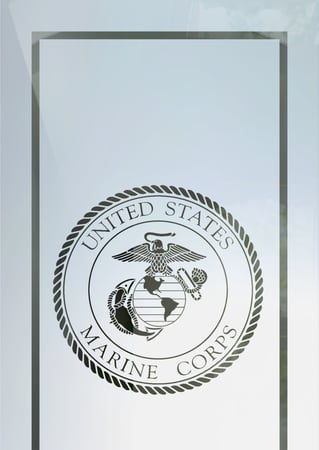 Bathroom Door Insert featuring a Frosted Glass Logos Design Sandblast Etched Glass Marine Corp Seal Design by Sans Soucie