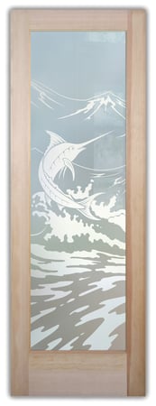 Pantry Door with a Frosted Glass Marlin Oceanic Design for Semi-Private by Sans Soucie Art Glass