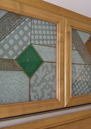 Cabinet Glass featuring Frosted Glass Design Etched Glass by Sans Soucie Art Glass with Custom Geometric Design Matrix