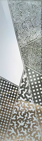 Interior Glass Insert showcasing a Frosted Glass Geometric Design with Sandblast Etched Glass Art by Sans Soucie Matrix Angles Design
