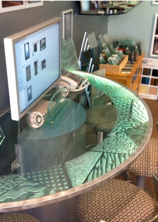 Edge Lit Glass featuring Frosted Glass Design Etched Glass by Sans Soucie Art Glass with Custom Geometric Design Matrix