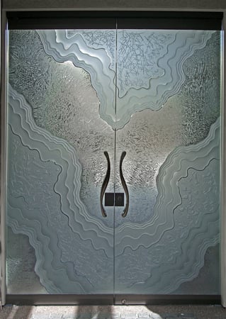 All Glass Front Door with Frosted Glass Abstract Metamorphosis Design by Sans Soucie