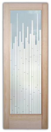 Bathroom Door featuring Frosted Glass Design Etched Glass by Sans Soucie Art Glass with Custom Geometric Design Mosaics
