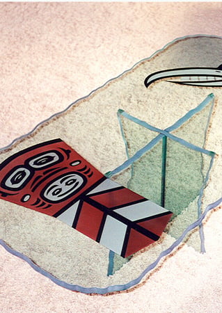Glass Coffee Table with a sandblast Frosted Glass Geometric Design Custom-Designed Decorative Etched Glass