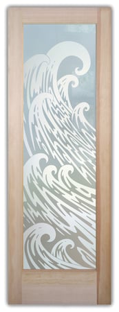 Bathroom Door with a sandblast Frosted Glass Oceanic Design Custom-Designed Decorative Etched Glass