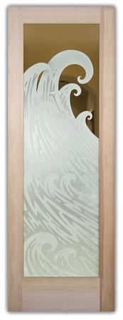 Pantry Door with a sandblast Frosted Glass Oceanic Design Custom-Designed Decorative Etched Glass