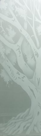 Door Glass Insert showcasing a Frosted Glass Trees Design with Sandblast Etched Glass Art by Sans Soucie Oak Tree II Design