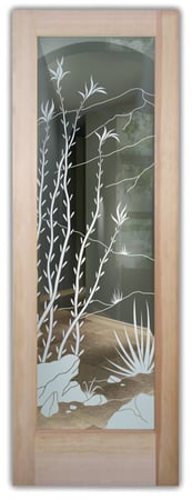 Front Door showcasing a Frosted Glass Desert Design with Sandblast Etched Glass Art by Sans Soucie Ocotillo Design