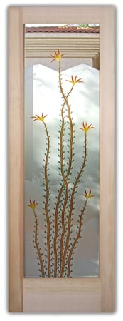 Pantry Door featuring a Frosted Glass Desert Design Sandblast Etched Glass Ocotillo Centered Design by Sans Soucie