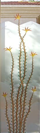 Door Glass Insert featuring a Frosted Glass Desert Design Sandblast Etched Glass Ocotillo Centered Design by Sans Soucie