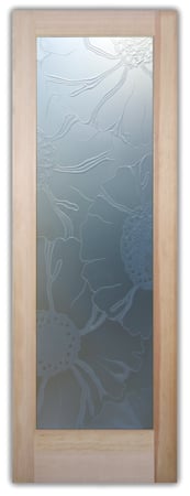 Bathroom Door with a Frosted Glass OKeefe Floral Design for Private by Sans Soucie Art Glass