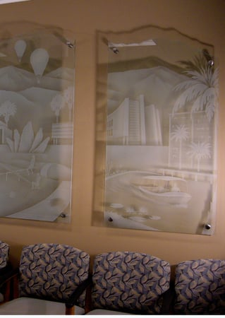 Glass Wall Art with a sandblast Frosted Glass Landscapes Design Custom-Designed Decorative Etched Glass