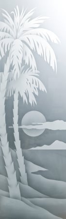 Door Glass Insert featuring Frosted Glass Design Etched Glass by Sans Soucie Art Glass with Custom Palm Trees Design Palm Sunset