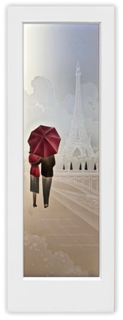 Pantry Door featuring a Frosted Glass Landscapes Design Sandblast Etched Glass Paris Design by Sans Soucie