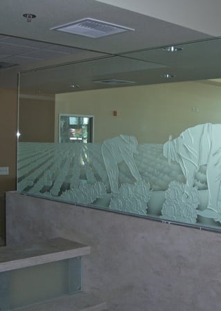 Partition with a sandblast Frosted Glass Landscapes Design Custom-Designed Decorative Etched Glass