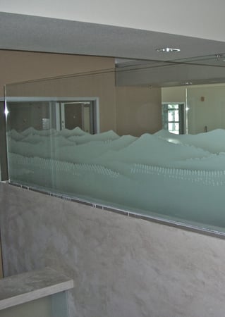 Partition with a sandblast Frosted Glass Landscapes Design Custom-Designed Decorative Etched Glass