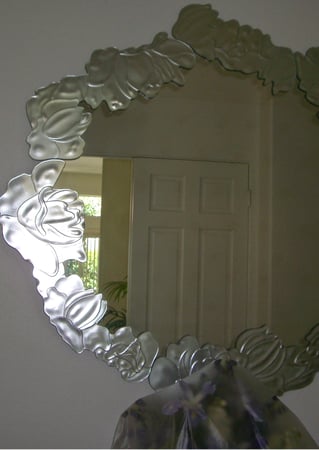 Decorative Mirror with sandblast Frosted Glass Design Art Glass Featuring Sandblast Etched Glass by Sans Soucie