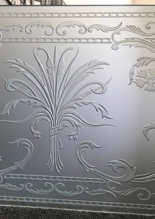 Window with a Frosted Glass Picturesque Cala Lilies Floral Design for Private by Sans Soucie Art Glass