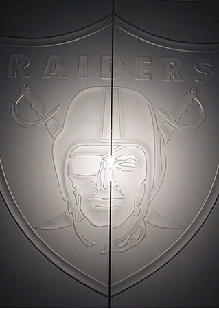 All Glass Front Door featuring Frosted Glass Design Etched Glass by Sans Soucie Art Glass with Custom Logos Design Raiders