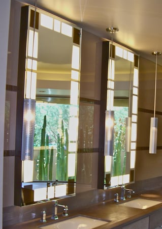 Decorative Mirror featuring Frosted Glass Design Etched Glass by Sans Soucie Art Glass with Custom Borders Design Rectangle Border